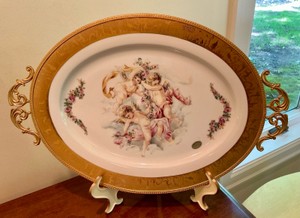 Vintage Limoges porcelain platter 24k gold gilded Vizavi, cherubs hand Decorated&nbsp;