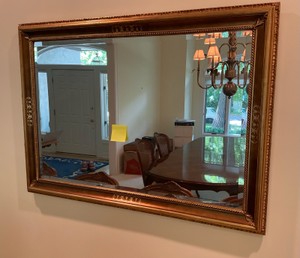 Antique 19th century French mirror, Carved giltwood frame with leaf motifs