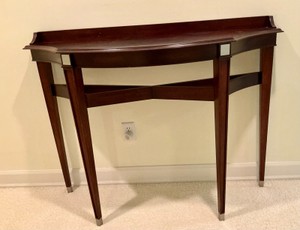 Tall dark cherry wood console table four tapered legs, Bombay