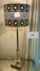 Opulent lamp with metal shade, amber crystals and polished chrome stand