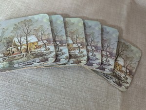 Currier & Ives The Old Grist Mill coasters