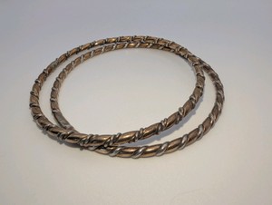 Vintage copper and silver twisted bangle bracelets, set of two, size 9