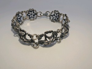 Vintage Floral Filigree Sterling Silver Bracelet, Size 6