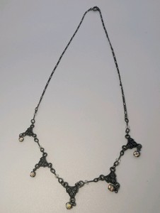 Vintage Filigree Iridescent Crystal Dangle Necklace, 16
