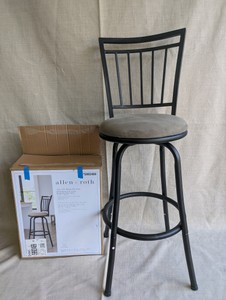 (2) NEW Allen  Roth bar stools, Black Metal and Grey Microfiber
