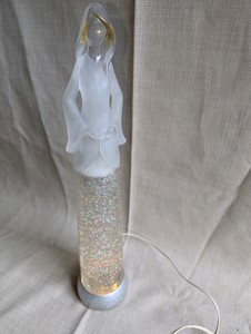 Cracker Barrel frosted acrylic angel lamp, water-filled base with swirling silver glitter