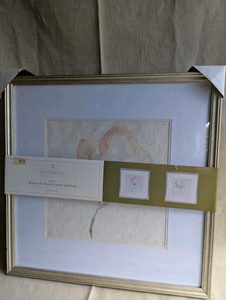 New, Everhome watercolor floral framed wall print set, a light-colored wood frame and minimalist botanical imagery