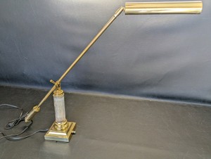 House of Troy polished brass desk lamp, adjustable swing arm and a fluted crystal column