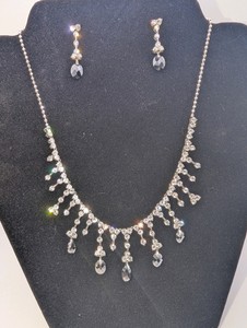 Black Iridescent Crystal, CZ Choker Necklace & Earring Set, cascading teardrop design