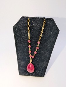 Ruby teardrop pendant necklace,gold-filled chain