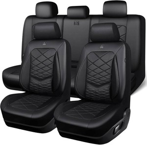 CAR PASS Universal Luxury Nappa Leather Seat Covers Full Set, Water Resistant Faux Leather Seat Covers with Lumbar Support, Comfortable Automotive Seat Covers Universal Fit for SUV Sedan Van Truck, Solid Black