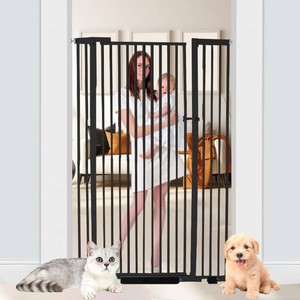 $142 55.1 inch Extra Tall Pet Gate, Extra Wide 29.92- 43 Adjustable Dog Gates, Pressure Mounted Walk Through Swing Safety Tall Cat Gate for Doorways, Stairs, Kitchen(Black)