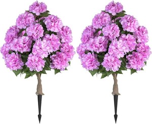 BLOSMON Hydrangea Topiary Trees Artificial - Outdoor 2 Packs 33 Pink Fake Flower Ball Tree for Front Porch Planters Urns Decor - 20 Heads Faux Hydrangea Bush Plants with Spike for Garden Yard Patio