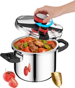 8 Qt Pressure Cooker Stainless Steel, Pressure Cooker with One-Hand Locking, Dual Locking Safety System, 3-In-1Compatible with Gas & Induction, Fast Cooking for Large Meals