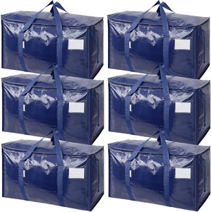 TICONN 6 Pack Extra Large Moving Bags Heavy Duty with Zippers & Carrying Handles, Durable Storage Bags Moving Boxes for Closet Organizers and Storage (6 Pack, Navy)