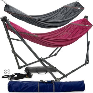 $220 EZ DAZE Hammocks with Stand for Outside & Tree Straps, Heavy Duty Hammock with Stand 600lbs for Indoor Outdoor Patio Backyard,