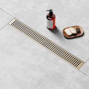 Linear Shower Drain 18 Inch Gold, Brushed AISI 304 Stainless Steel Shower Drain with Square Hole Panel, for Bathroom, Kitchen, Garage & More