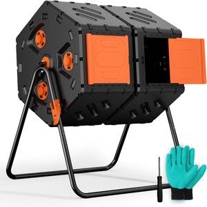 Compost Tumbler Outdoor 45 Gallon170L, Dual Chamber Large Compost Bin for Garden, Backyard, and Yard, Large Opening & Elevated Base 360 Rotating Tumbling Composter for Gardeners