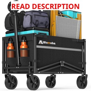Blomoba Collapsible Wagon Cart, Flexible Handle, Portable Collapsible Wagon with All-Terrain Wheels 360  Rotation, 220LBS Heavy Duty Utility Cart for Garden Camping Grocery Sports Shopping Beach