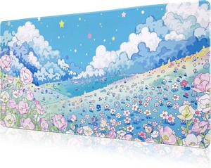 Extended Large Gaming Mouse Pads Mat 35.4x15.7x0.12(3mm Thick), Oversized Office Desk Mat with Stitched Edges Blue