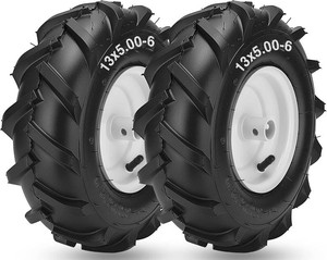 13x5.00-6 Tiller Tire and Wheel, 34 Axle Size 13x5.00-6 Tiller Tires Compatible with Troy-Bilt, Craftsman, Garden Tractor, Trencher, Tillers Replacement Tire, 3-18 Centered Hub, 2 Pack