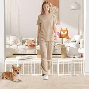Snuowu 16 Freestanding Short Dog Gate for Small Dogs   Foldable & Retractable, Expands Up to 72 Wide, 6-Panel Pet Barrier for Doorways, Stairs & Hallways (White)