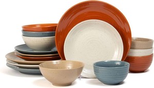 Sango Siterra Painters Palette 16-Piece Stoneware Dinnerware Set - Service for 4, Ceramic Plates and Bowls Sets, Chip Resistant, Rustic Dishware, Microwave & Dishwasher Safe Kitchen Dishes