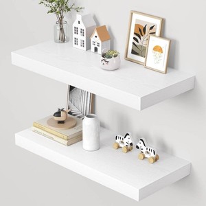 Dreamland 32 Floating Shelves for Wall, 12 Deep Thicker White Floating Shelves, Wall-Mounted Shelves for Bedroom, Living Room, Kitchen, Bathroom - Set of 2
