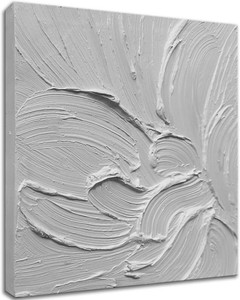 zoinart Hand Painted White Canvas Wall Art, 20x20 Inches Abstract Thick Textured Painting, Plaster Wall Art