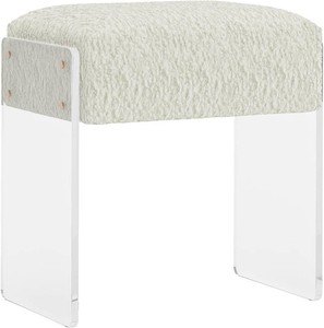 Vanity Stool Chair and Pouf Ottoman-Modern Multifunctional Vanity Stool and Foot Rest with Wool and Acrylic Leg for Makeup Room, Living Room, Bedroom