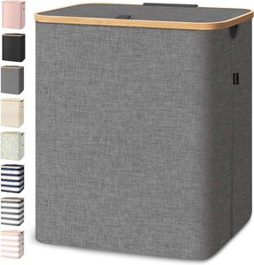 BALEINE Laundry Hamper with Lid, Tall Laundry Baskets with Bamboo Pull Handles, Large Laundry Bin with Internal Support (36 Gal140L, Grey)