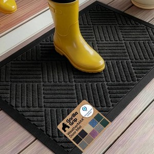 GORILLA GRIP 100% Waterproof All-Season WeatherMAX Doormat US Designed Natural Rubber, Stain and Fade Resistant, Low Profile Indoor Outdoor Door Mats, Easy Clean Patio Mat, 23x35, Black Diamond