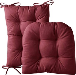 Sweet Home Collection Rocking Chair Cushion Premium Tufted Pads Non Skid Slip Backed Upper and Lower with Ties, 2 Piece Set, Wine