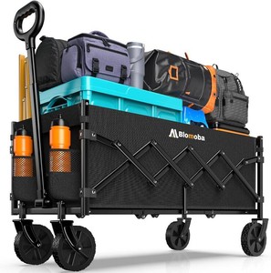 Blomoba 35 Extra Long Collapsible Wagon with Adjustable Handle, Lightweight Folding Wagon with 360  Swivel Wheels, 220 LBS Portable Utility Cart for Garden, Sports, Grocery, Shopping, Camping, Black