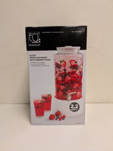 STUDIO TU DRINKWARE GLASS DRINK DISPENSER WITH CERAMIC STAND