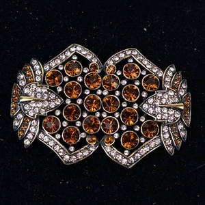 Heidi Daus Halting Glamour Amber Crystal Brooch With Box
