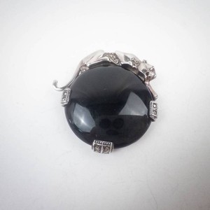 Beautiful Sterling Silver Jaguar Brooch Black Onyx & Marcasite