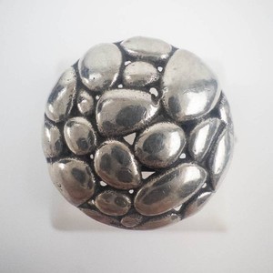 Textured Paved Stony with Flower Shank Sterling Silver Dome Ring Size 8