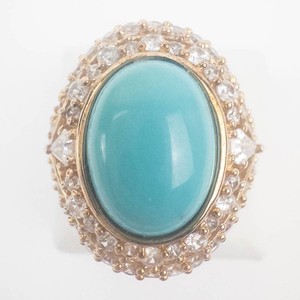 Gorgeous Vermeil Sterling Silver Turquoise & Cz Statement Ring Size 5