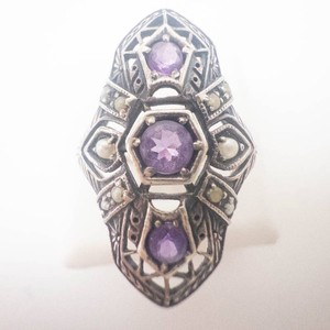 Antique Style Sterling Silver Amethyst Ring Size 5