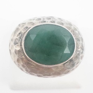 Emerald Sterling Silver Textured Inlaid Ring Size 9
