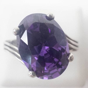 Classy Sterling Silver Amethyst Ring Size 6.5