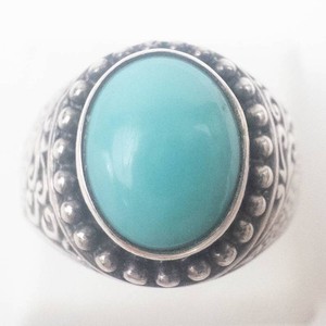 Ornate Sterling Silver Blue Cabochon Ring Size 9-9.25