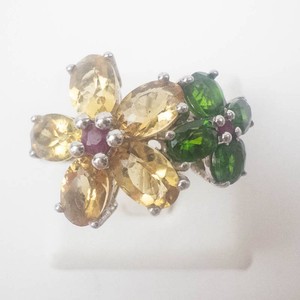 Fun Flower Sterling Silver Citrine Peridot Ruby Ring Size 9
