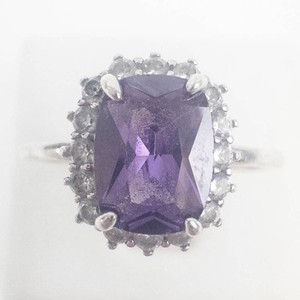 Stunning Sterling Silver Amethyst CZ Ring Size 6.75-7