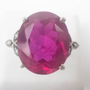 Sterling Silver Lab Created Ruby with Pearl Accents Ring Size 5