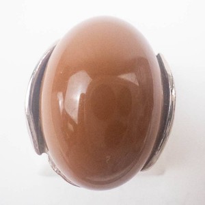 Brown Cabochon Silver Tone Ring Size 8