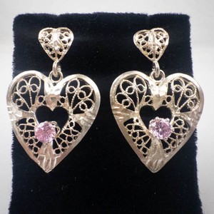 Sterling Silver Heart Earrings With Pink Stones