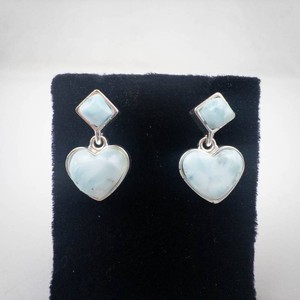 Larimar Cabochon Heart Dangle Earrings