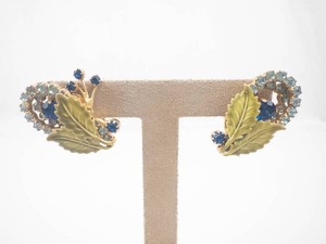 Costume Leaf Rhinestone Clip-On Earrings